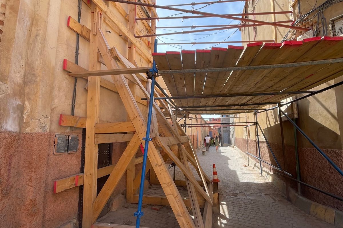 Picture of the buildings being reinforced